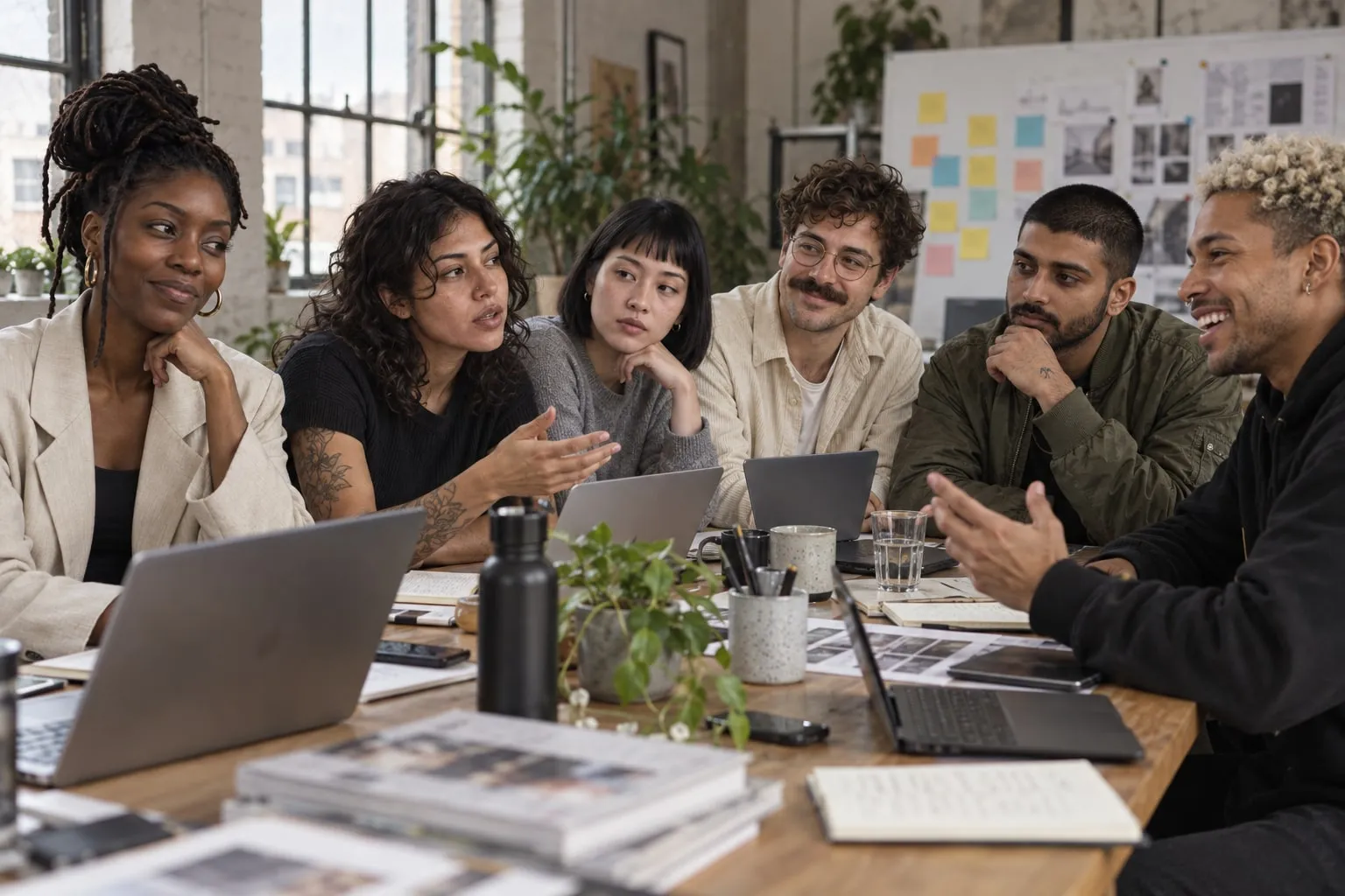 The Bunny Agency for Men team in a planning meeting around a table with laptops